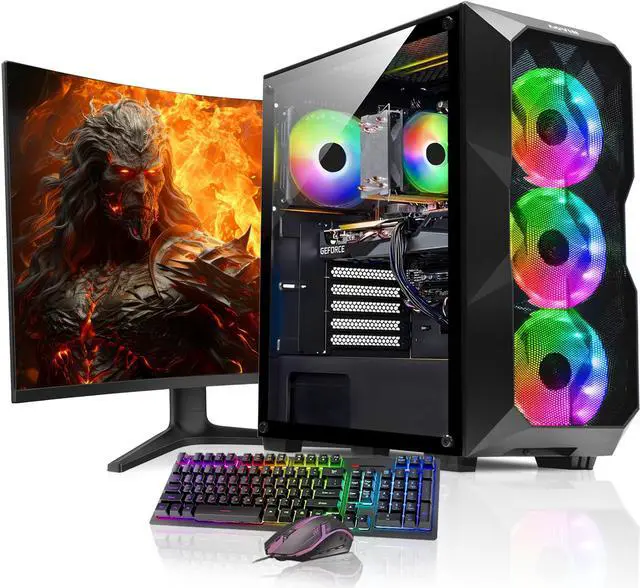 AQVIN - AQB70 Gaming PC Desktop Tower Computer - Core I7 CPU Up to 4.00 GHz - GeForce RTX 3050 8GB GDDR6 GPU - 32GB RAM - 1TB SSD - Windows 10 Pro - 27-Inch Curved Gaming Monitor - 1 Year Warranty