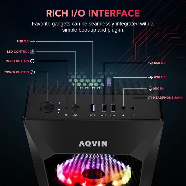 AQVIN AQB70 Gaming PC Tower Computer - Intel Hexa-Core I7 Up To 4.60 GHz NVIDIA GeForce RTX 5060 8GB GPU Card 32GB RAM 1TB NVMe SSD Windows 11 Pro Computer Built-in WIFI - 1 Year Warranty