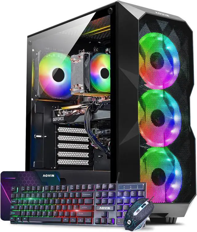 AQVIN AQB70 Gaming PC Tower Computer - Intel Hexa-Core i7 Up to 4.60 GHz NVIDIA GeForce RTX 5060 8GB GPU Card 32GB RAM 1TB NVMe SSD Windows 11 Pro Computer Built-in WIFI - 1 year Warranty