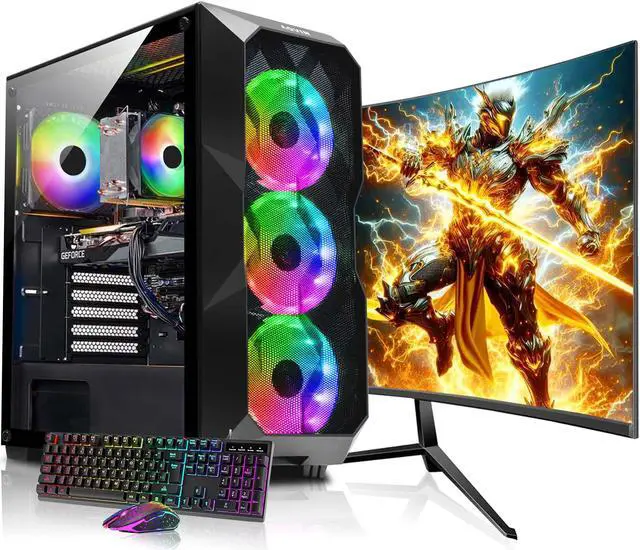AQVIN AQB70 Gaming PC Windows 10 Pro Tower Computer - Intel Core I7 CPU Up to 4.00 GHz GeForce RTX 3060 12GB Graphics Card 27-inch Curved Gaming Monitor 32GB DDR4 RAM 2TB SSD Built-in WIFI