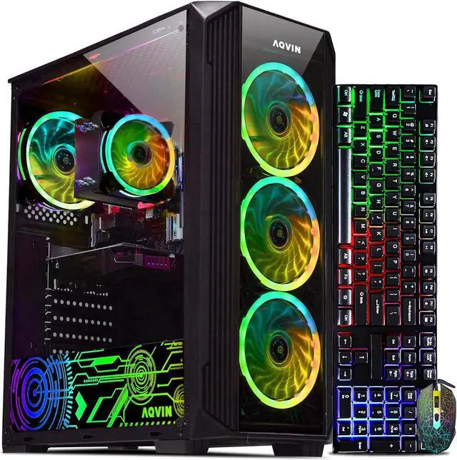 AQVIN Gaming Desktop ZeForce Tower Windows 11 pro Intel Core i7 8-core Processor (upto 4.70 GHz) 32GB DDR4 - 1TB SSD GeForce GTX 1630 RGB Gaming Keyboard & Mouse