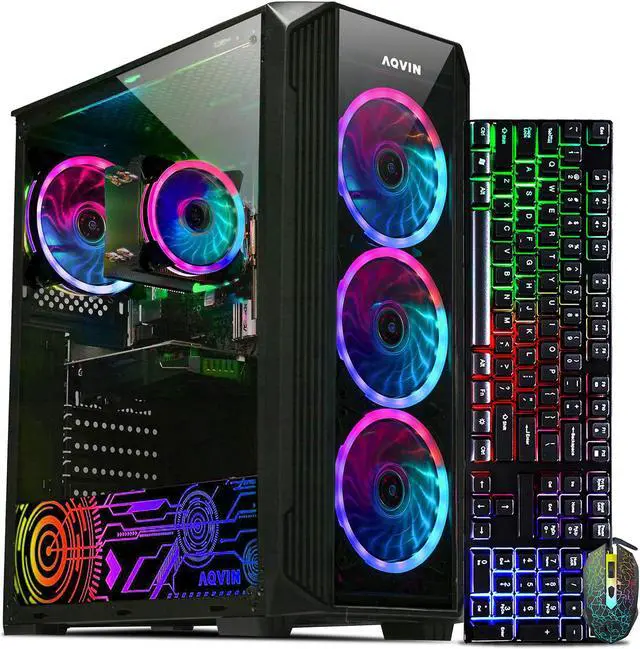 AQVIN Gaming Tower ZeForce Desktop Intel Core i7 8-core Processor (upto 4.70 GHz) GeForce GTX 1630 Graphic Card 32GB DDR4 512GB SSD Windows 11 Pro - RGB Gaming Keyboard & Mouse