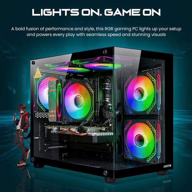 AQVIN NEON Gaming PC Mid-Tower Windows 11 Pro High-Performance Desktop Computer - Intel Core I7- 8th Gen Processor Up To 4.60GHz GeForce RTX 3050 6GB 32GB DDR4 RAM 1TB NVMe SSD Built-in WiFi