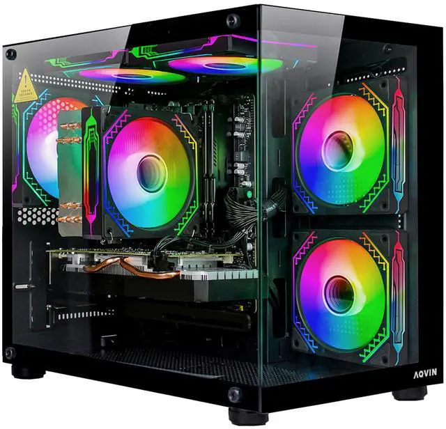 AQVIN NEON Gaming PC Mid-Tower Windows 11 Pro High-Performance Desktop Computer - Intel Core I7- 8th Gen Processor Up to 4.60GHz GeForce RTX 3050 6GB 32GB DDR4 RAM 1TB NVMe SSD Built-in WiFi