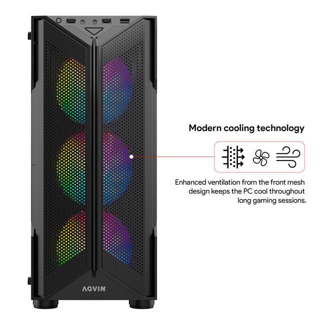 AQVIN-Q20 Tower Gaming PC - RGB (Intel Core I3 - 32GB RAM - 1TB SSD - GeForce RTX 3060 12GB- Windows 11 Pro) Gaming Keyboard And Mouse - WiFi - High - Performance Desktop Computer