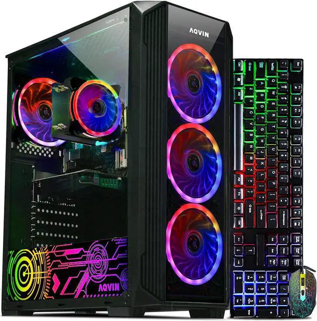 AQVIN ZForce Gaming PC - Intel Hexa-Core i7 Up to 4.60 GHz GeForce GTX 1660 Super 6GB GPU 32GB DDR4 RAM 1TB NVMe SSD Windows 11 Pro Desktop Tower Computer Gaming keyboard & Mouse - Black