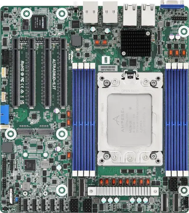 Asrock Rack Ampere Altra Bundle ALTRAD8UD-1L2T Deep Micro-ATX Server Motherboard Single Socket (LGA 4926) with Ampere Altra M128-26 128 cores & 2U passive cooler Dual 10G - Integrated by Asrock Rack