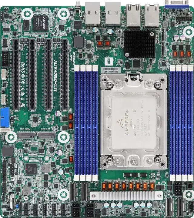 Asrock Rack Ampere Altra Bundle ALTRAD8UD-1L2T Deep Micro-ATX Server Motherboard Single Socket (LGA 4926) with Ampere Altra Q64-22 64 cores & 2U passive cooler Dual 10G - Integrated by Asrock Rack