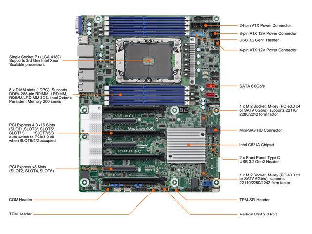 AsRock Rack SPC621D8-2L2T ATX Server Motherboard Single Socket P+ (LGA 4189) Intel C621A