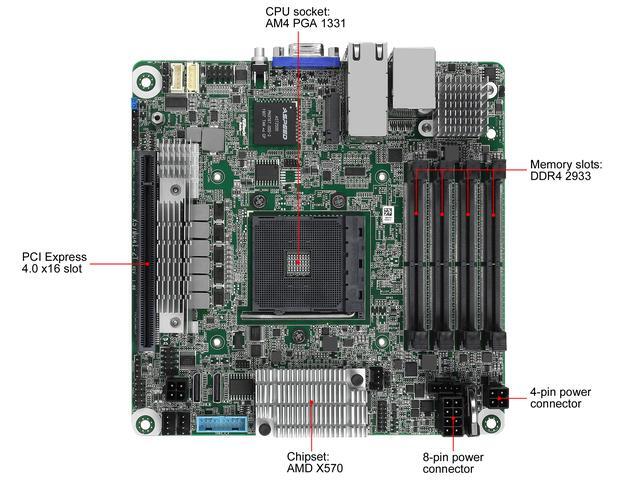 AsRock Rack X570D4I-2T Mini-ITX Server Motherboard AM4 PGA 1331 X570 AMD Ryzen 3rd Generation Series Processors