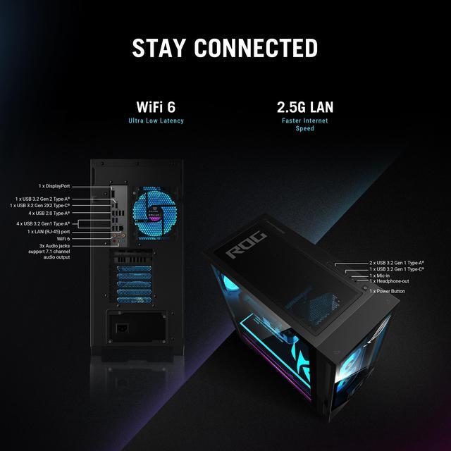 ASUS ROG G700 AI PC Desktop PC (Intel Ultra 9- 285K NVIDIA GeForce RTX 5080 16GB GDDR7 128GB DDR5 8TB PCIe SSD RGB Fans 240mm AIO 850W PSU WiFi 6 Bluetooth 5.2 RJ-45 Win 11 Pro)