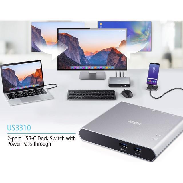 Aten 2-Port USB-C Gen 1 Dock Switch With Power Pass-through US3310