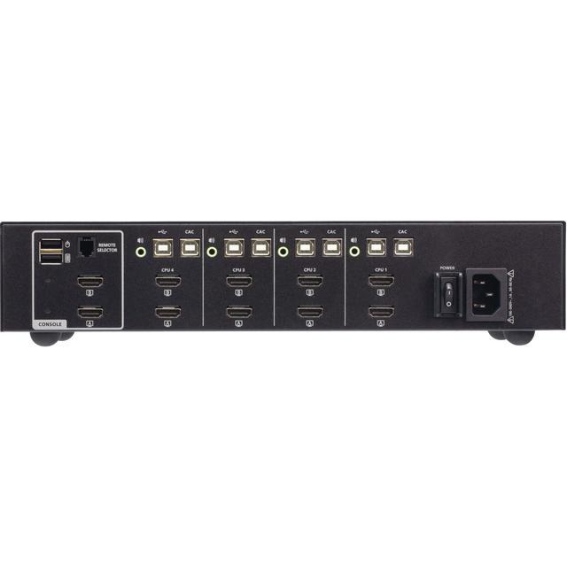 ATEN 4-Port USB HDMI Dual Display Secure KVM Switch With CAC (PSD PP V4.0 Compliant) - 4 Computer(s) - 1 Local User(s) - 3840 X 2160 - 50 Hz 60 Hz - 11 X USB - 10 X DisplayPort - Desktop
