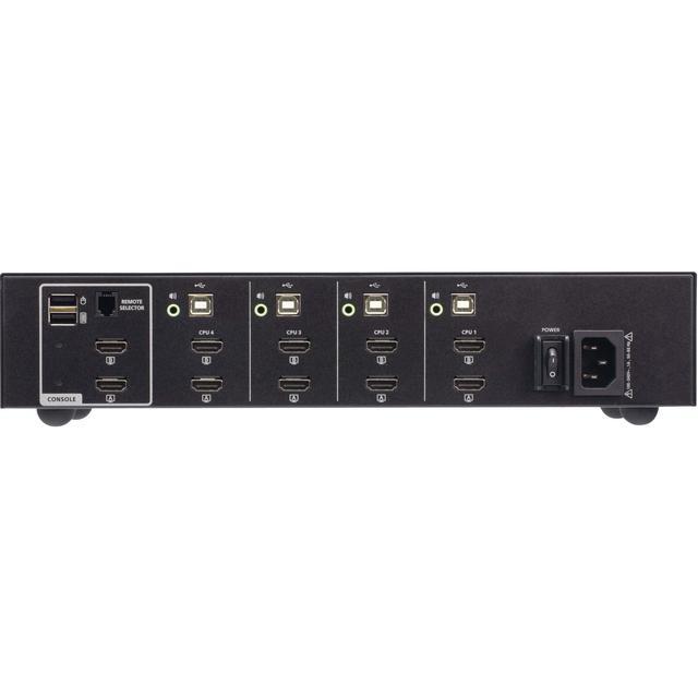 ATEN 4-Port USB HDMI Dual Display Secure KVM Switch (PSD PP V4.0 Compliant) - 4 Computer(s) - 1 Local User(s) - 3840 X 2160 - 50 Hz 60 Hz - 6 X USB - 10 X DisplayPort - Desktop