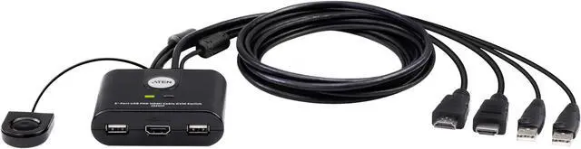 ATEN CS22HF 2-Port USB HDMI KVM Switch with Remote 2 PCs to 1 Monitor 1080p 1920 x 1200 60Hz Integrated 1.2m Cables Hotkey & Remote Switching Plug & Play Compatible with Windows macOS Linux