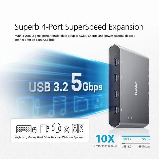 ATEN US3311 2-Port USB-C KVM Switch 2 PC 1 Monitor DisplayPort Out - 8K / 4K - 144hz 120Hz 60Hz 4-Port USB 3.2 DP 1.4 PD 3.0 For Windows PC And Mac