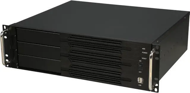 Athena Power RM-3U300PRR55U2 Black Brushed Aluminum Front Bezel / 1.2mm SECC 3U Rackmount Server Case 2U 550W Micro Redundant power supply 3 External 5.25" Drive Bays - OEM