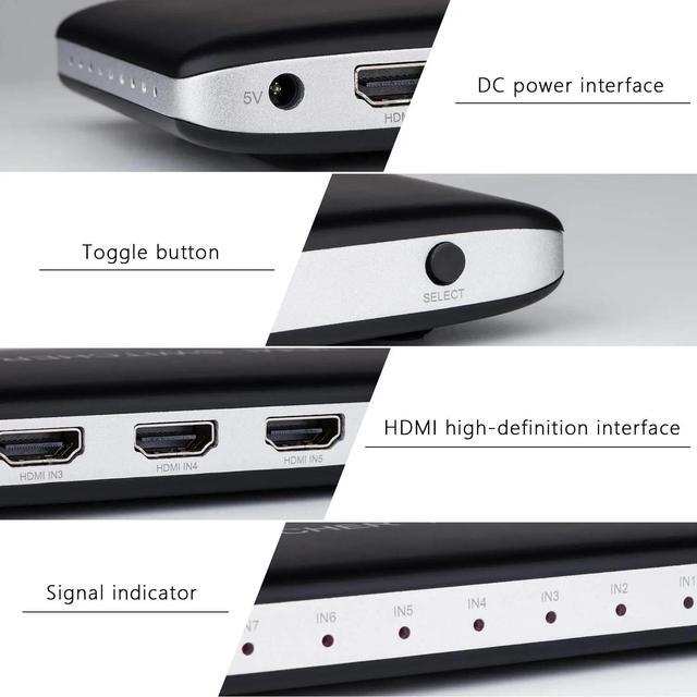 (AU Plug)(HDMI Switch 7x1)HDMI 2.0 Switcher Audio Video Switch 7 In 1 Out 4K 60Hz Digital TV Converter HDR HDCP2.2 For PS3/4 PC DVD HD Players TV STB HDTV