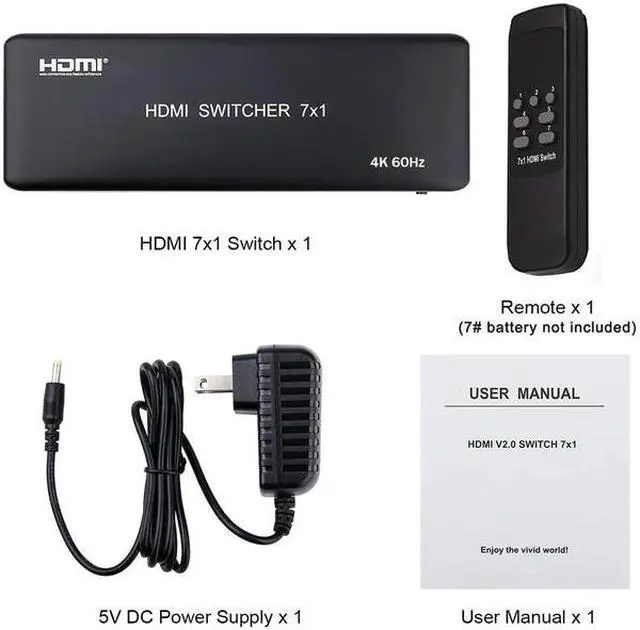 (AU Plug)(HDMI Switch 7x1)HDMI 2.0 Switcher Audio Video Switch 7 in 1 out 4K 60Hz Digital TV Converter HDR HDCP2.2 for PS3/4 PC DVD HD Players TV STB HDTV