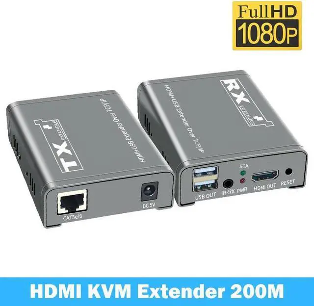 (AU Plug)(One RX)200M HDMI KVM Extender Over UTP/TCP Rj45 Cat5e/6 1080P HDMI USB Ethernet Extender Support Via Network Switch USB Mouse keyboard