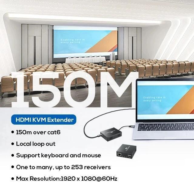 (AU Plug)(One TX And One RX)HDMI KVM Extender Over IP Via RJ45 Cable To 150M HDMI USB Ethernet Extender By UTP/TCP Network Switch Support USB Keyboard Mouse