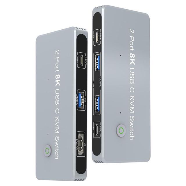 AUBEAMTO USB-C 8K KVM Switch DP 1.4 2xUSB-C PC To One DisplayPort Monitors 8K 60Hz 4K 144Hz 3X USB2.0 Sharing Mouse Keyboard Printer 2in 4out Converter Compatible With Thunderbolt 3/4