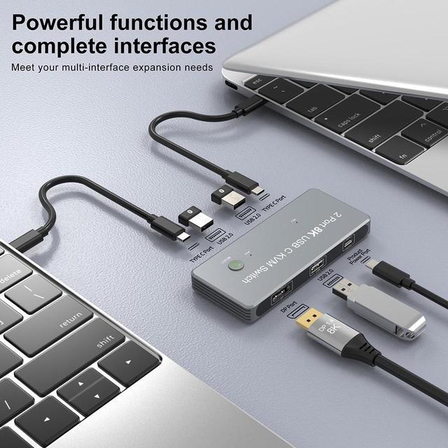 AUBEAMTO USB-C 8K KVM Switch DP 1.4 2xUSB-C PC To One DisplayPort Monitors 8K 60Hz 4K 144Hz 3X USB2.0 Sharing Mouse Keyboard Printer 2in 4out Converter Compatible With Thunderbolt 3/4