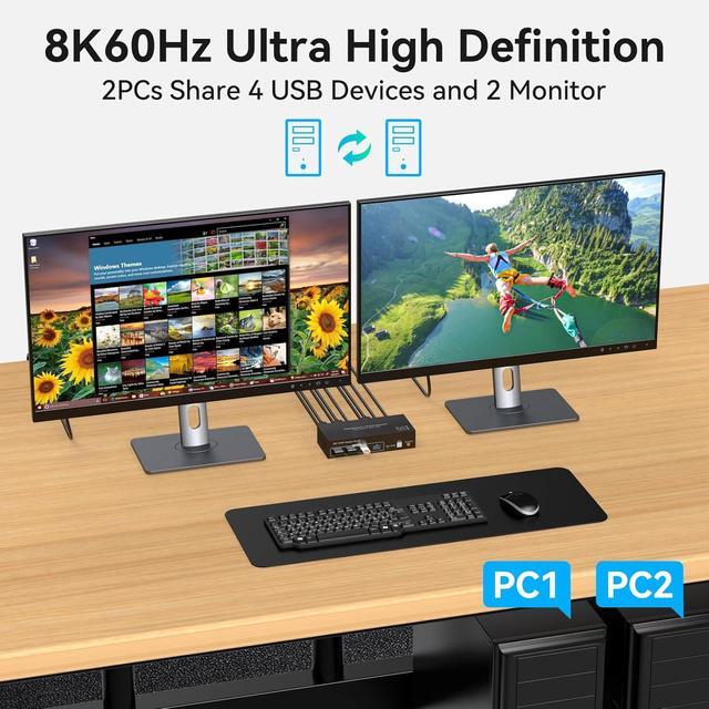 AUTYUE 2 Port DisplayPort Dual Monitor KVM Switch 8K 60Hz 4K 120Hz USB 3.0 DP1.4 KVM Switcher 2 In 2 Out For 2 Computers 2 Monitors With 4 Ports USB 3.0 Support Copy And Extended Display