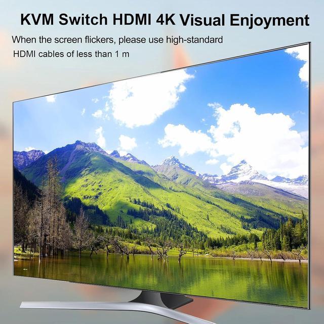 AUTYUE 2 Port HDMI KVM Switch 2 Monitors 2 Computers HDMI KVM Switches Dual Monitor For 2 Computer Share 2 Monitor And 4 USB Devices 4K 30Hz 1080P 120Hz With Wired Remote USB Cable