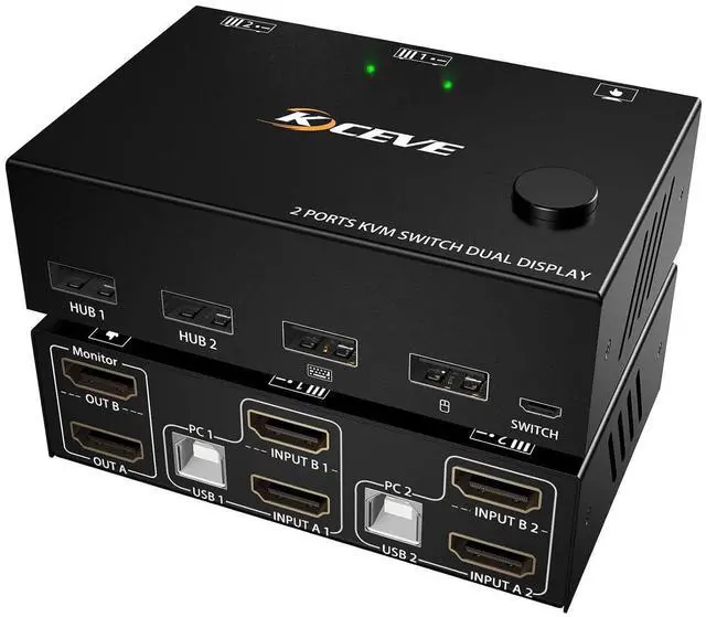 AUTYUE 2 Port HDMI KVM Switch 2 Monitors 2 Computers HDMI KVM Switches Dual Monitor for 2 Computer Share 2 Monitor and 4 USB Devices 4K 30Hz 1080P 120Hz with Wired Remote USB Cable