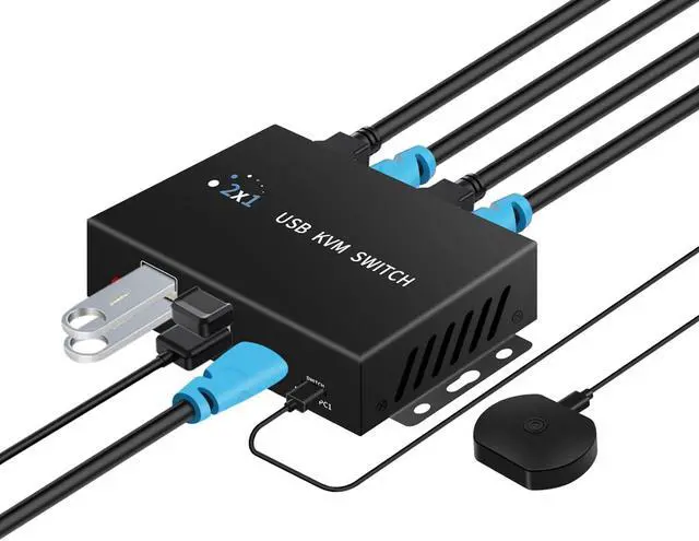AUTYUE 2 Port HDMI KVM Switch for 2 Computers 1 Monitors 4K 60Hz USB 3.0 Devices KVM switcher USB 3.0 HDMI Switch 2 in 1 Out with Desktop Controller Button switches Support Windows Linux MacOS