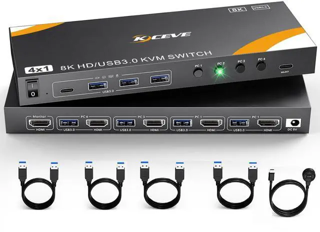 AUTYUE 4 Ports HDMI KVM Switch 4 Computers 1 Monitor USB 3.0 HDMI KVM Switch 4 in 1 Out 4K 120Hz. Support 8K 60Hz Resolution for 4 Computers Share Mouse Keyboard and Monitor With With 4 USB 3.0 Port