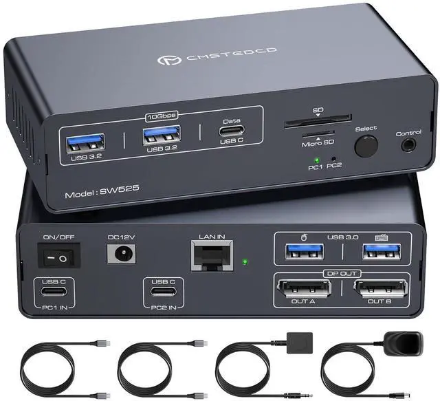 AUTYUE 4K 120Hz USB C KVM Switch 2 Monitors 2 Computers Displayport USB 3.2 KVM Switches Dual Monitor 12-in-1 KVM Docking Station for Dual Laptops Share a 1G Ethernet and SD/microSD Card Slots