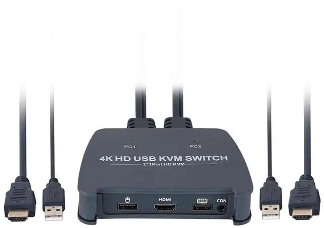 AUTYUE 4K HDMI KVM Switch 2-Port Full HD KVM Switch with Cables - 4K 60Hz HDMI KVM Switch 1 Monitors 2 Computers- Plug-and-Play - Share Mouse Keyboard and 1 Screens and Extended Controller