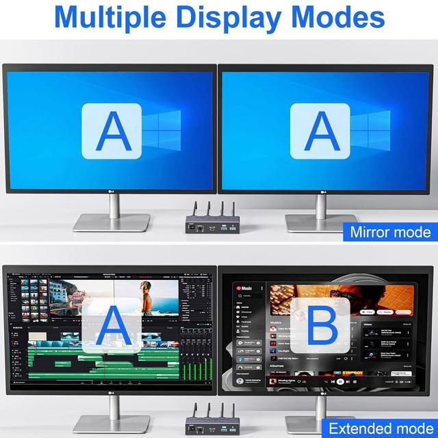 AUTYUE 8K 60Hz HDMI KVM Switch 2 Monitors 2 Computers With 4 USB 3.0 Ports (3 USB-A+1 USB-C) For 2 Computers Sharing 2 Monitors Keyboard Mouse Printer With 2 USB Cables Power Adapter & Controller