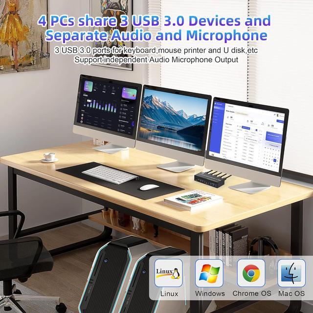 AUTYUE 8K 60Hz KVM Switch 3 Monitors 4 Computers 4K 144Hz 2 HDMI +1 DisplayPort Triple Monitor KVM Switch For 4 Computer With Audio And 3 USB 3.0 Ports 3 Monitor KVM Switches Keyboard Mouse Switcher