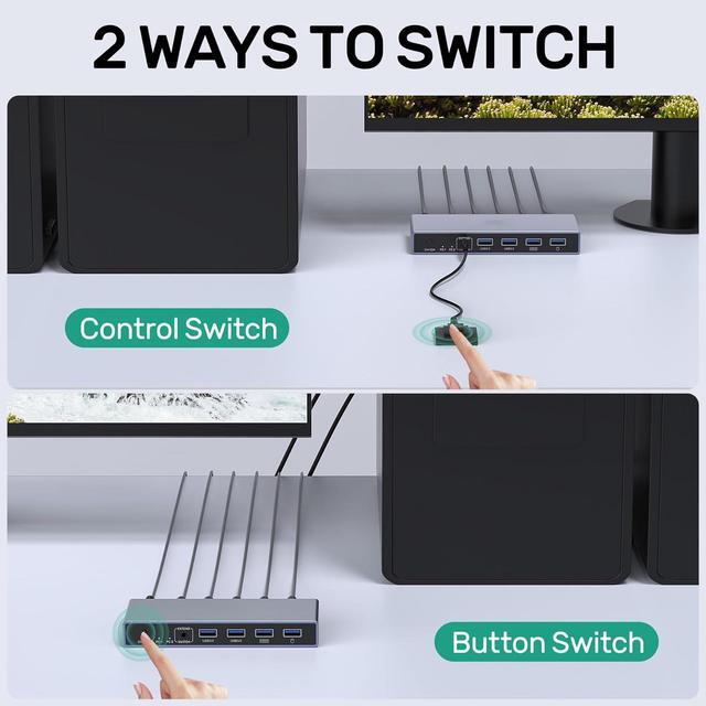 AUTYUE Displayport KVM Switch 2 Computers 1 Monitor 8K 60Hz 4K 144Hz USB 3.0 DP KVM Switches For 2 Computers Share One Monitor With 4 USB Ports Includes Desktop Controller And 5V Power Adapter