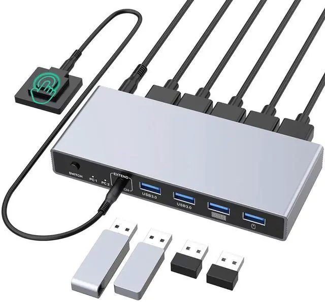 AUTYUE Displayport KVM Switch 2 Computers 1 Monitor 8K 60Hz 4K 144Hz USB 3.0 DP KVM Switches for 2 Computers Share one Monitor with 4 USB Ports Includes Desktop Controller and 5V Power Adapter