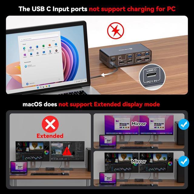 AUTYUE DP KVM Docking Station 4K120Hz USB C KVM Switch 2 Monitors 2 PCs Displayport Dual Monitor KVM Switch For Laptop And Desktop PC Share 13-in-1 Dock 10Gbps USB 3.2 And USB-C Data Transfer Ports