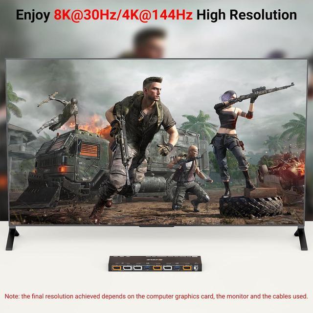 AUTYUE DP KVM Switch 2 Monitors 2 Computers Displayport With Audio 8K 30Hz 4K 144Hz USB 3.0 Dual Monitor Displayport KVM Switch KVM/USB Mode Share 4 USB Devices With Wired Control And Power Adapter
