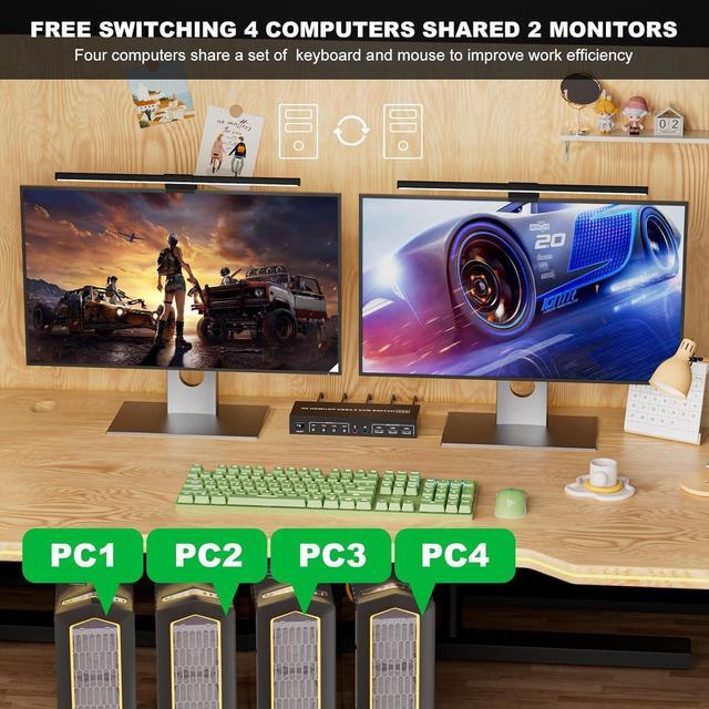AUTYUE HDMI + DP KVM Switch 2 Monitors 4 Computers Dual Monitor HDMI + Displayport USB 3.0 KVM Switches 4K 60Hz KVM Switches Support Extended/Mirror Mode Share 3 USB 3.0 Port With Desktop Controller