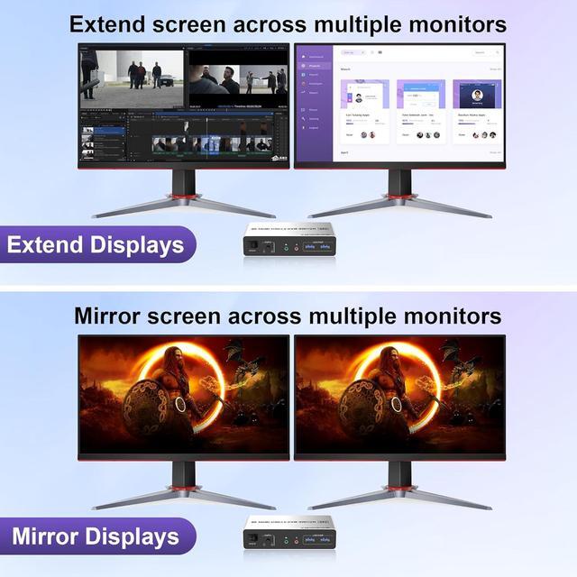 AUTYUE HDMI Dual Monitor KVM Switch 2 Computers 2 Monitors 4K 60Hz EDID Emulators HDMI USB KVM Switcher For 2 PCs Share Dual Monitors And 3 USB 3.0 Ports With Audio Microphone Extended & Mirror Mode