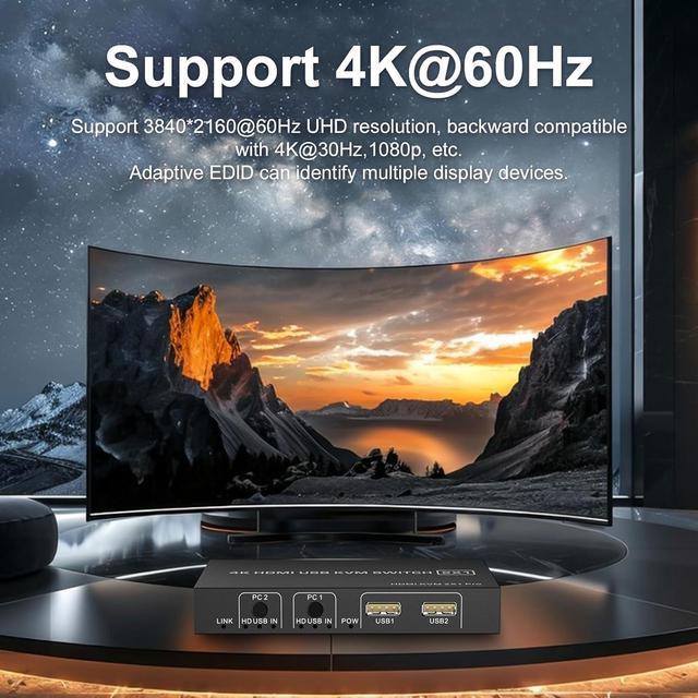 AUTYUE HDMI KVM Switch 1 Monitor 2 Computers 4K 60Hz USB-B HDMI KVM Switch For 2 Computer Share 1 Monitor With 3 USB Ports Sharing Keyboard And Mouse Printer/Scanner Desktop Controller Included