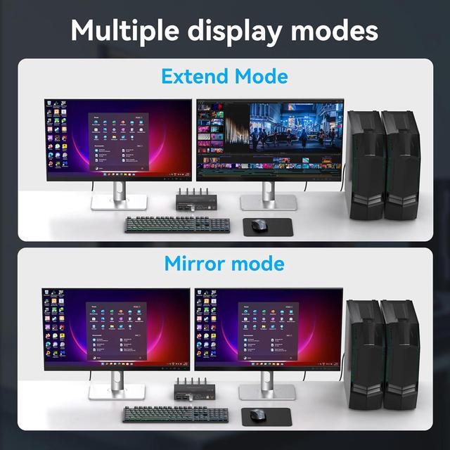AUTYUE HDMI KVM Switch 2 Monitors 2 Computers 4K 60Hz HDMI Dual Monitor KVM Switches For Dual PC Or Laptops Share 1 Set Of Keyboard Mouse Printer Wired Controller And 12V 1A DC Adapter Included