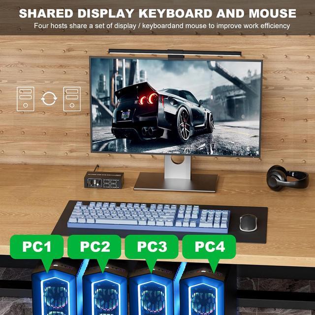 AUTYUE HDMI KVM Switch 4 In 1 Out 4K 60Hz 4 Port HDMI KVM Switch For 4 Computers Share 1 Monitor Keyboard Mouse Hard Drives Printer With 3 USB Ports Included 4 USB-A Cables And Desktop Controller