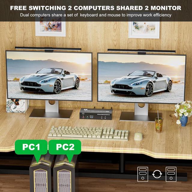 AUTYUE HDMI USB 3.0 KVM Switch 2 Monitors 2 Computers 8K 60Hz 4K 120Hz Dual Monitor HDMI KVM With 3 USB 3.0 Ports Share Keyboard Mouse Audio Microphone EDID/HDCP Adaptive For Gaming/Office