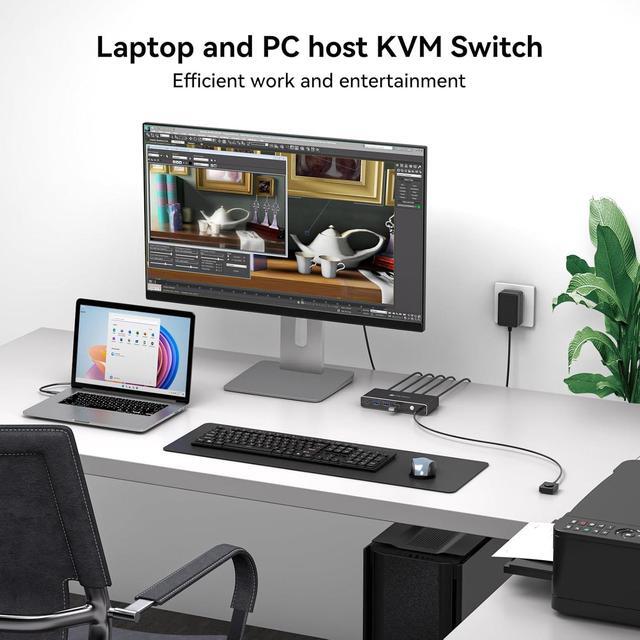 AUTYUE KVM Switch 1 Monitors 2 Computers 4K 60Hz USB C HDMI KVM Switch 2 Port For 1 Laptop 1 Desktop Share 1 Monitor Keyboard Mouse Hard Drives Printer Support 100W Charging For Laptop