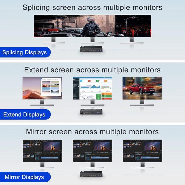 AUTYUE KVM Switch 3 Monitors 4 Computers 8K 60Hz 4K 144Hz 2 HDMI +1 DisplayPort KVM Switch Triple Monitor For 4 Computer With Audio And 3 USB 3.0 Ports KVM Triple Monitor Keyboard Mouse Switcher