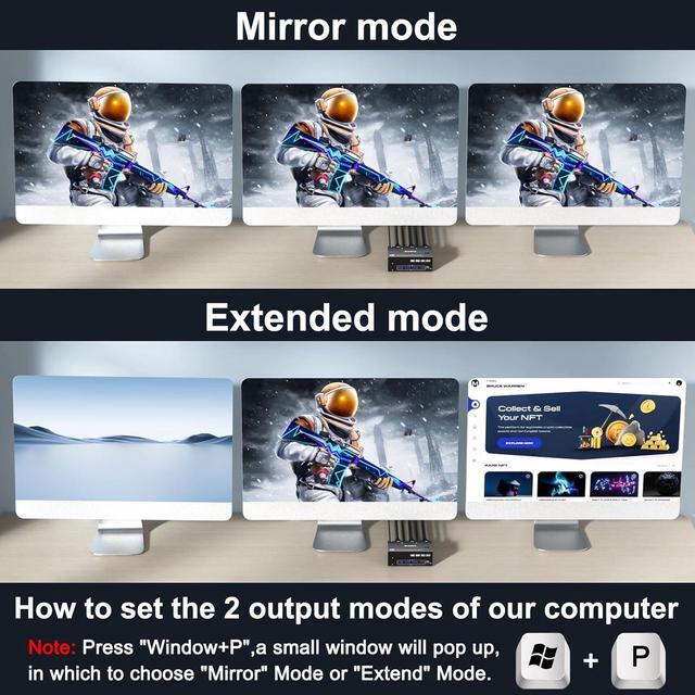 AUTYUE Triple Monitor KVM Switch 3 Monitors 2 Computers 8K 60Hz 4K 144Hz HDMI + 2 Displayport USB 3.0 KVM Switches For 2 Computers Share 3 Monitors And 4 USB 3.0 Device With Wired Remote USB Cables