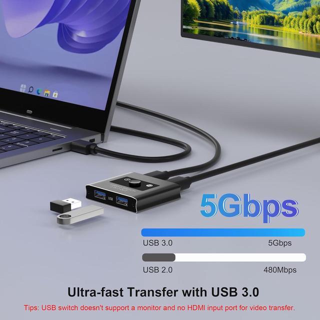 AUTYUE USB 3.0 Switch 2 In 2 Out USB Switcher Selector For 2 Computers Share Keyboard Mouse Printer Scanner KVM Switch Selector Compatible With Windows Mac Linux Includes 2 USB-A 3.0 Cables